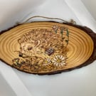Hedgehog wooden wall plaque hand engraved 