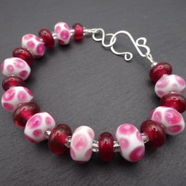 pink polka dot lampwork glass bracelet