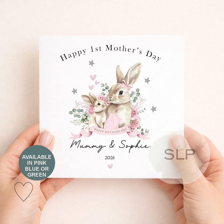 Personalised 1st Mother's Day Card Bunny Mummy & Baby Custom First Mother's Day 