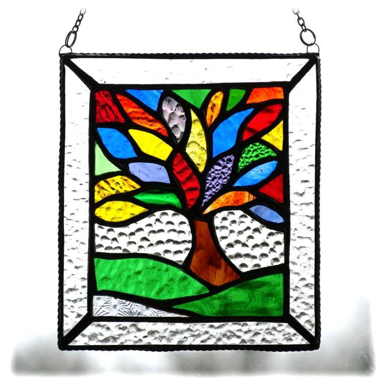 Rainbow Tree of Life Suncatcher Leaf Stained Glass Picture 017