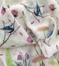 Handprinted chiffon scarf Nuthatches & Magnolias
