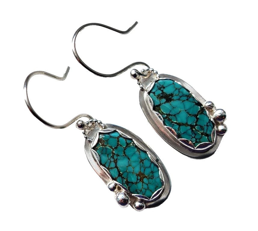 Turquoise Earrings Sterling Silver Jewellery Gift Oval Tibetan Gemstone