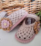 Designer Baby Girl's  Lacey Fawn Flower Hand Knitted Shoes  3-6 months size - Image 2