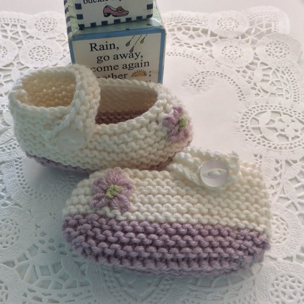 Hand Knitted Mary Jane Baby Shoes 