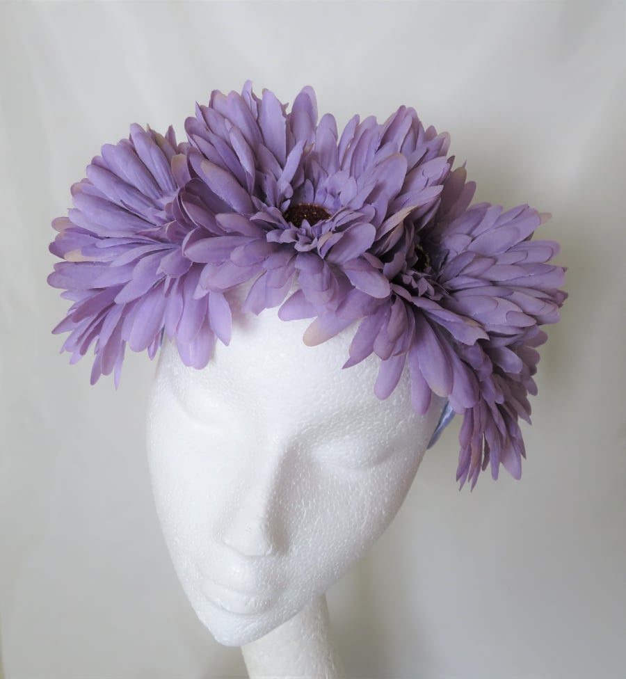 Dark Lilac Purple Daisy Flower Crown Retro Vintage Boho Floral Hair Headband