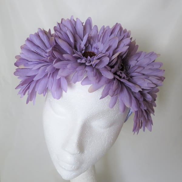 Dark Lilac Purple Daisy Flower Crown Retro Vintage Boho Floral Hair Headband