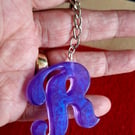 Purple resin initial R keyring