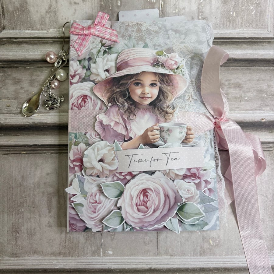 Tri Fold Folio with tags and Tea by Carolee Crafts CR 0026