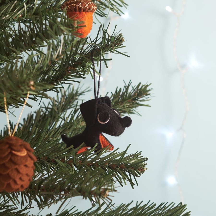 Miniature black Dachshund hanging ornament