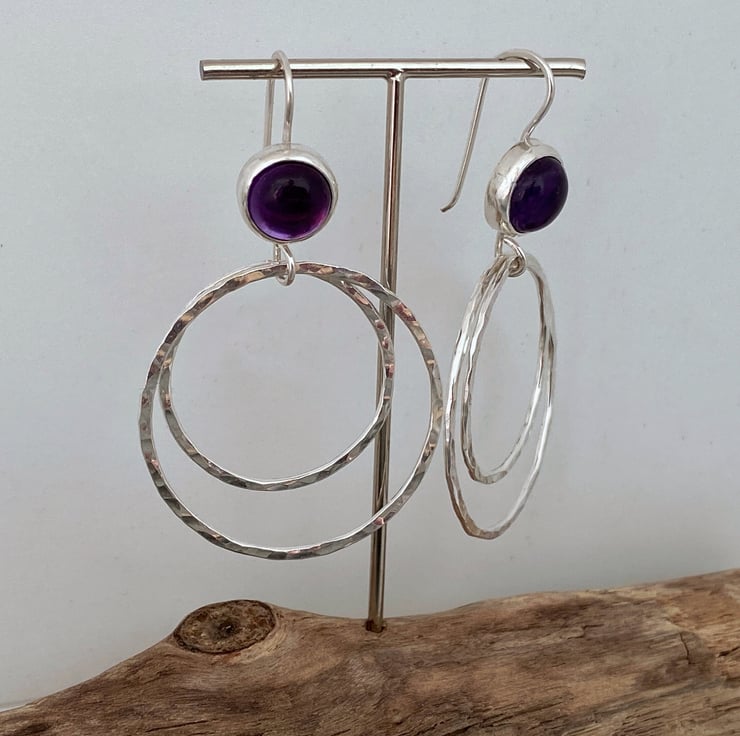 Large silver hoop earrings topped with vibrant ... - Folksy