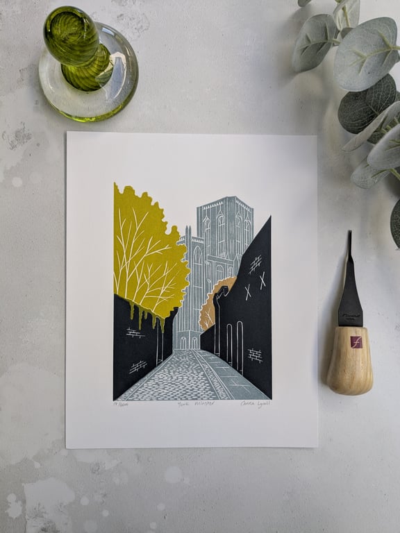 York Minster Print, Yorkshire Landmark Linocut Print