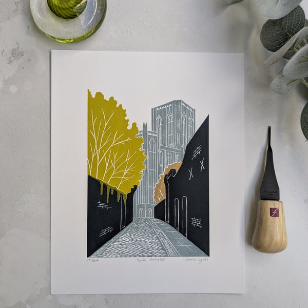 York Minster Print, Yorkshire Landmark Linocut Print