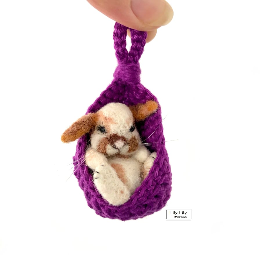 SOLD Chester, Miniature rabbit in a hanging pod, by Lily Lily Handmade