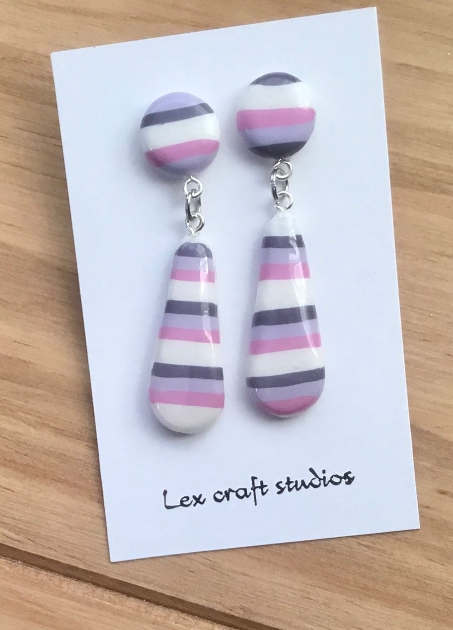 Handmade striped  ceramic earrings 
