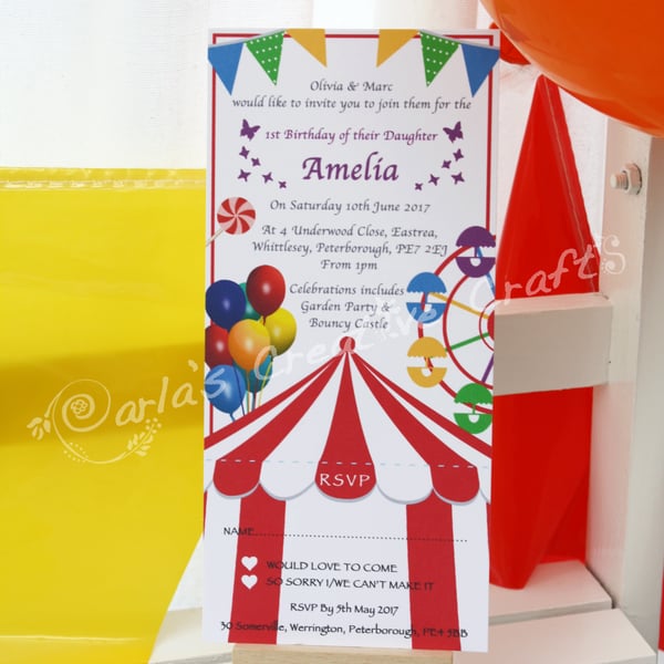 Personalised birthday invitations  - Funfair themed