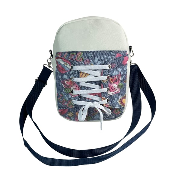 Handmade trainer Lace Crossbody Bag, Boho Floral Phone Purse, White Faux Leather