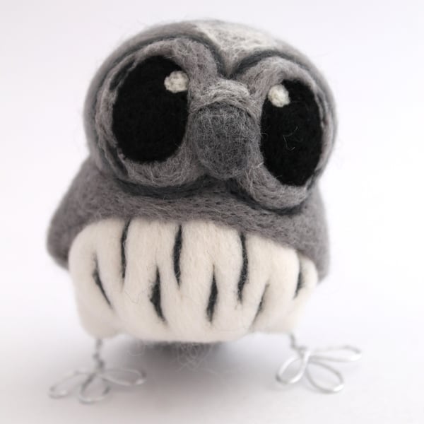 Needlefelted Grey Owl Ornament