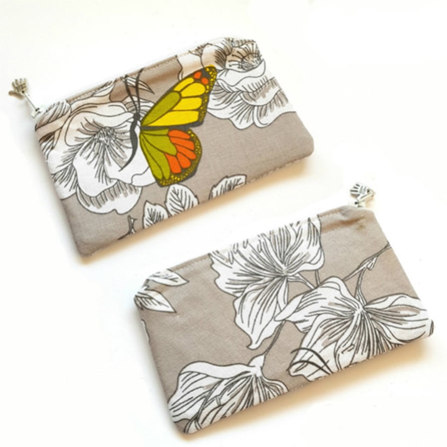 Butterfly Floral Zip Pouch - Small Zipper Bag for Everyday Essentials