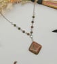 Unakite Pendant Gemstone Beaded Necklace, Square Shaped Stone - Image 2
