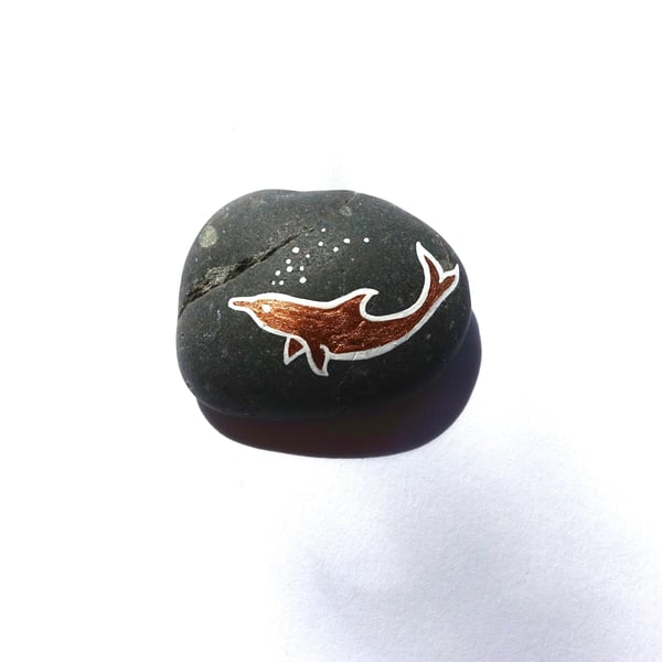 Handpainted Sea Creature Copper Dolphin Stone, Serene Cosy Living Space Home Art