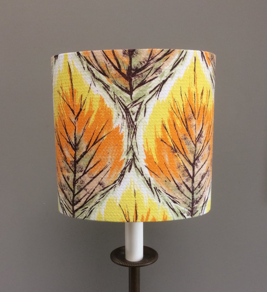Flame Autumn Leaf Orange Yellow 50s 60s Barkcloth Vintage Fabric Lampshade