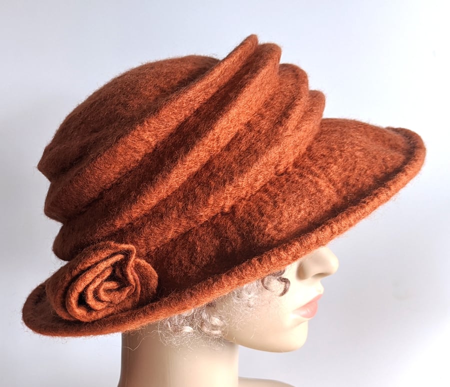 Rust felted wool hat - 'The Crush' - designed to pack flat