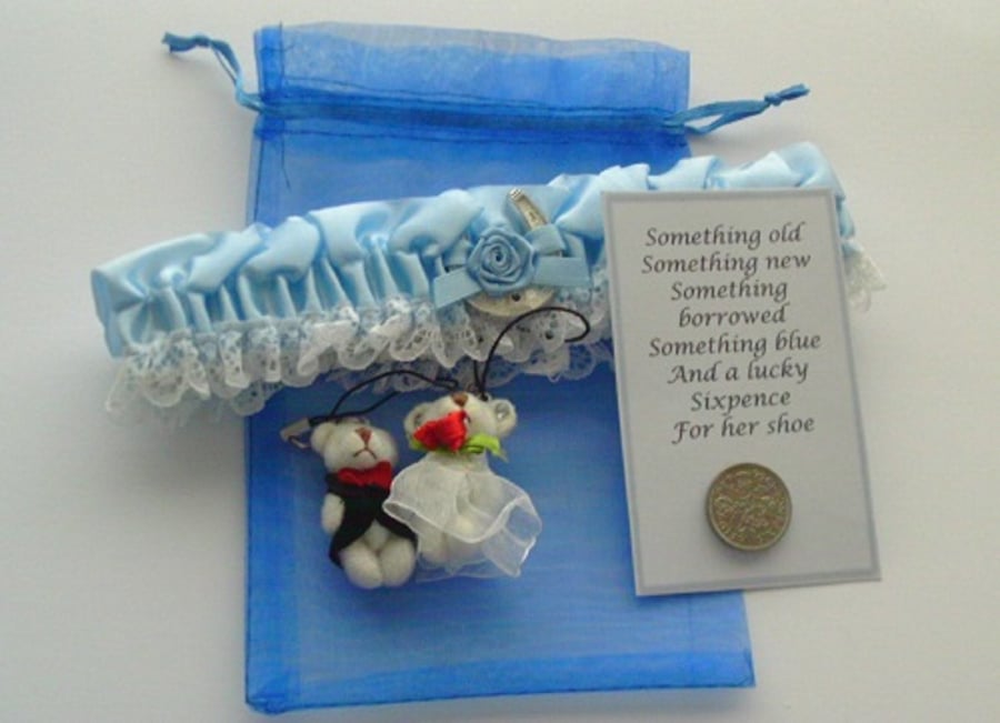 Sensuous Bride’s Satin Garter Gift Set.  Blue  