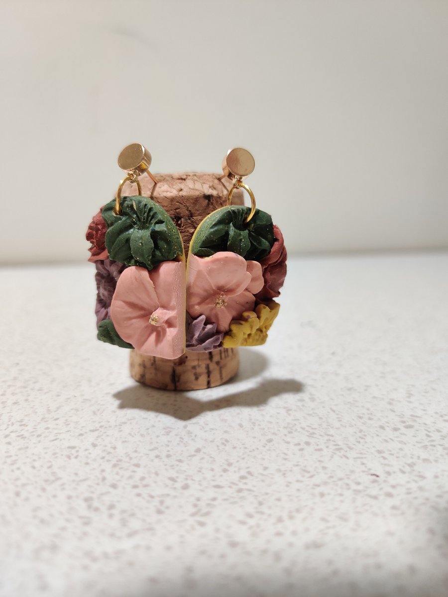 Arch floral polymer clay dangle 