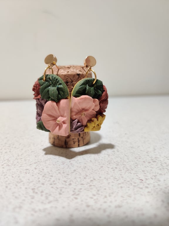 Arch floral polymer clay dangle 