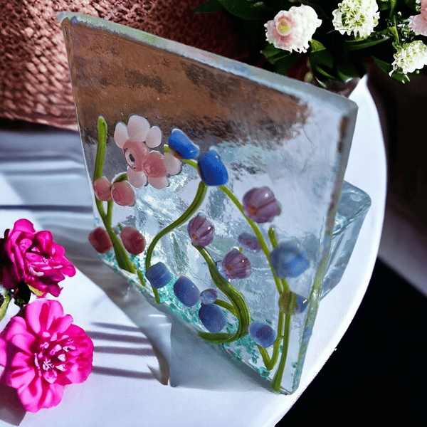 Glass Tealight Holder, Candle Holder, Summer Meadow, Handmade. Gift For Her. 