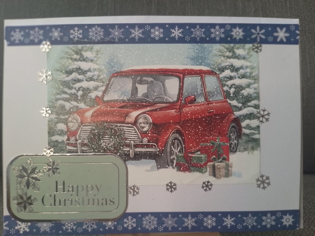 Driving home for Christmas snowy Christmas card 