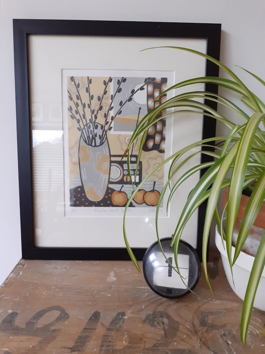 Radio and Spots - Limited edition original handmade linocut print