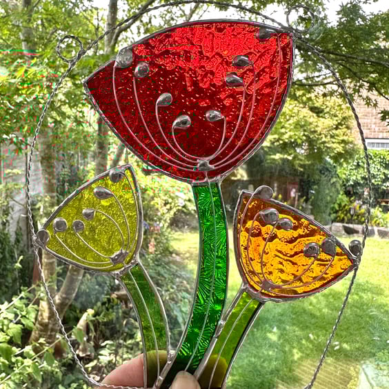 Stained Glass Cow Parsely Suncatcher - Handmade hanging window decoration