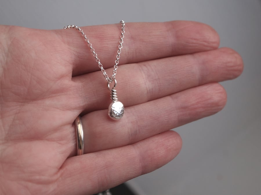 Silver necklace, silver pebble pendant