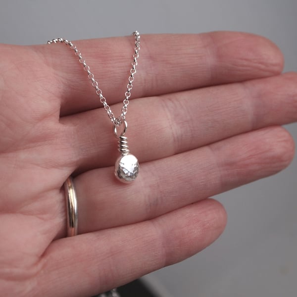 Silver necklace, silver pebble pendant