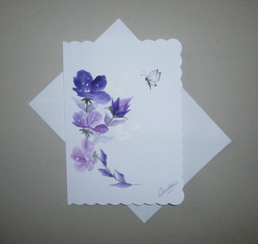 original art hand painted floral greetings card ( ref FA 34 F2 )