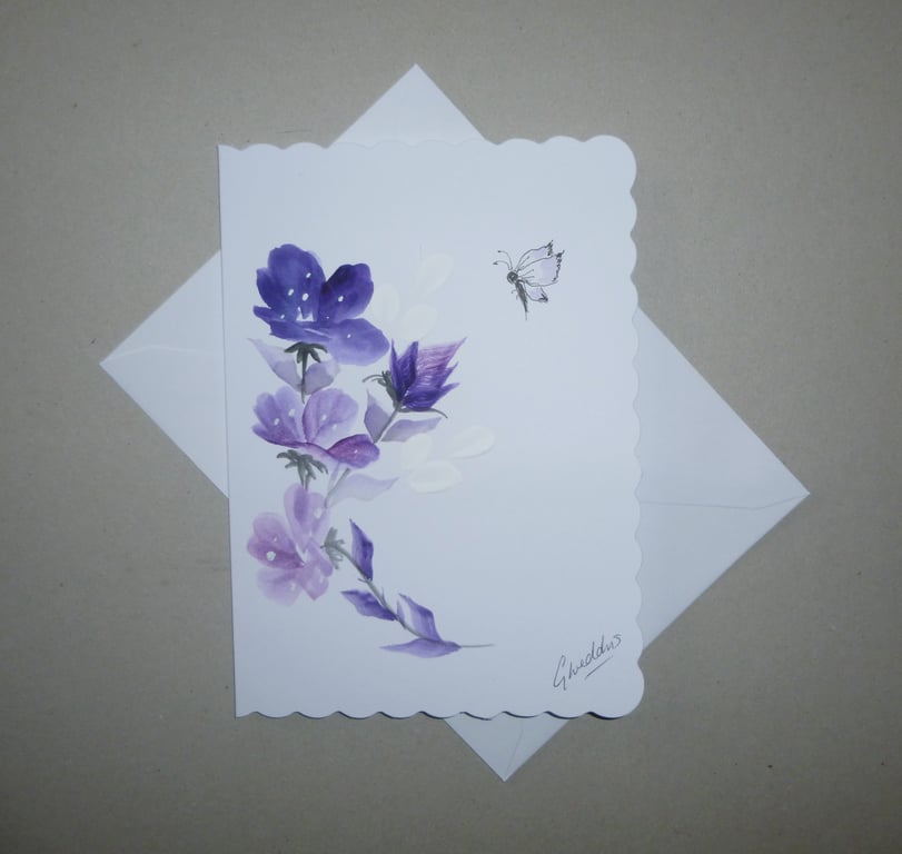 original art hand painted floral greetings card ( ref FA 34 F2 )