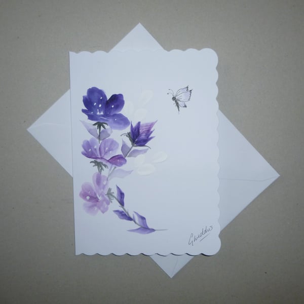 original art hand painted floral greetings card ( ref FA 34 F2 )