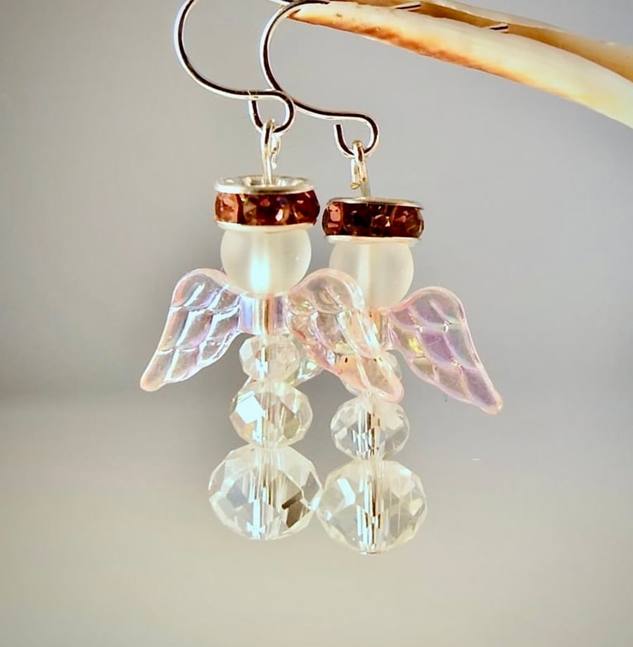 Christmas Earrings, Angels With Pink Wings, Stocking Filler, Secret Santa Gifts