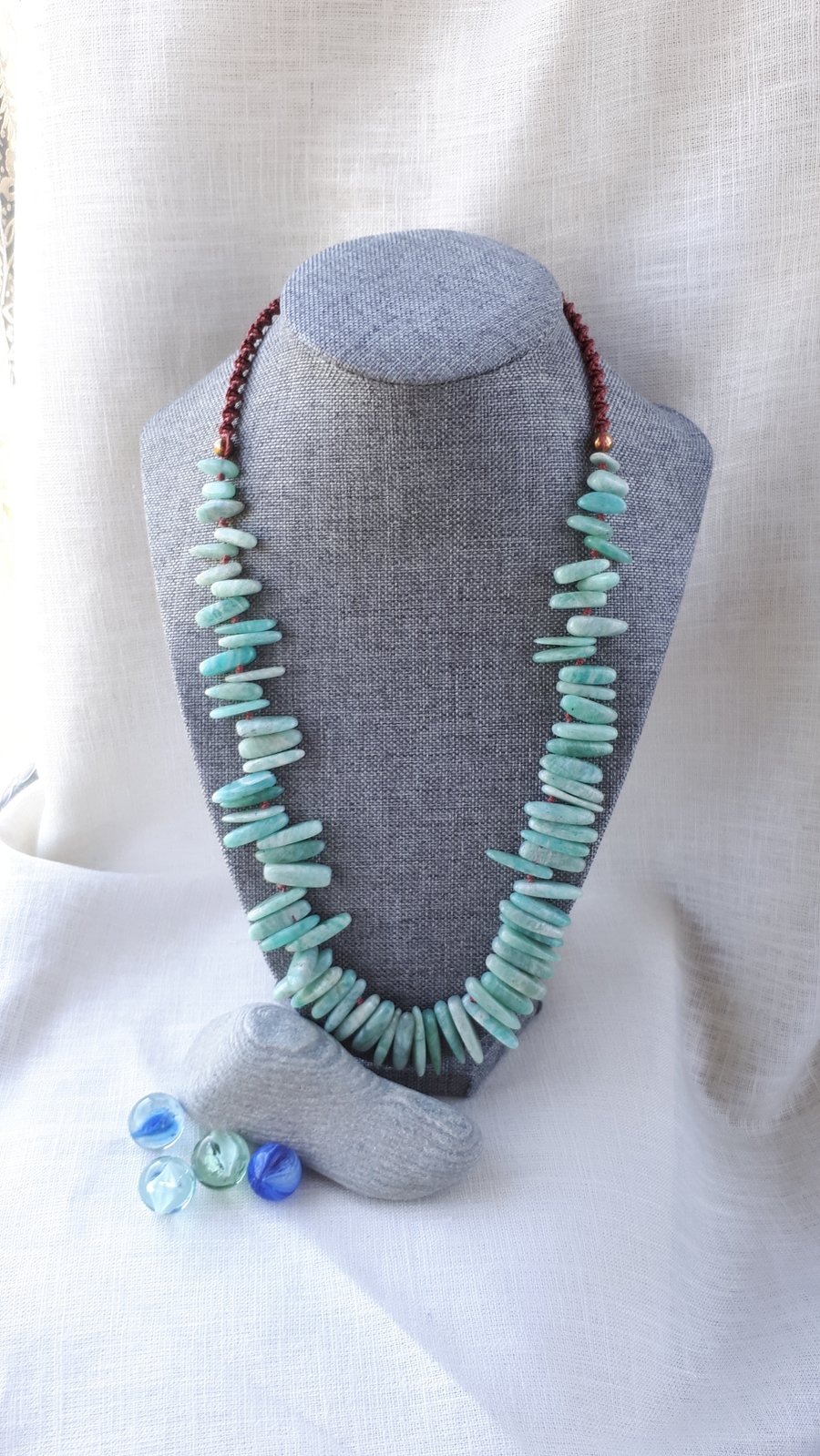 Amazonite adjustable macrame necklace genuine gemstone beads