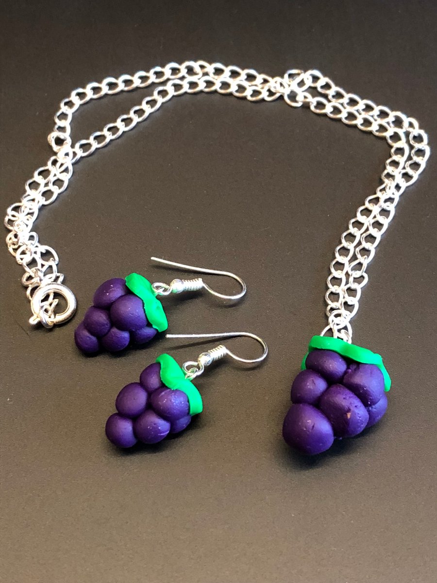 Blackberry Design Polymer Clay Necklace And Earrings 