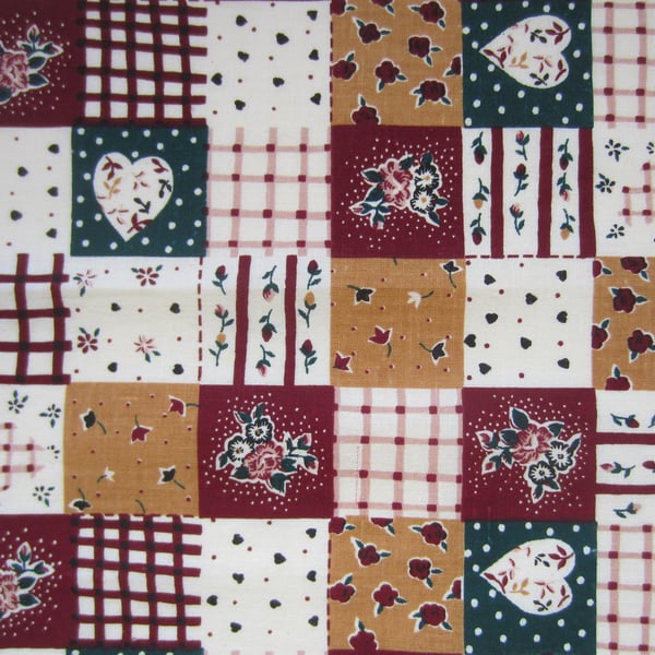 SALE Heart Patchwork Fabric. Fat Quarter Remnant.