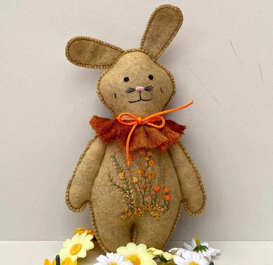 Woodland rabbit, wall hanging bunny, hand embroidered collectable hare