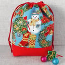 Project bag, drawstring bag, snowman, Christmas
