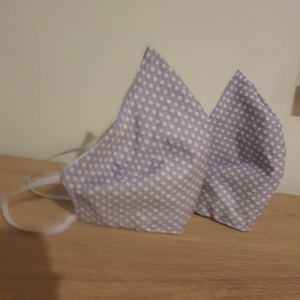 Mens face mask grey with white dots 2 layers 