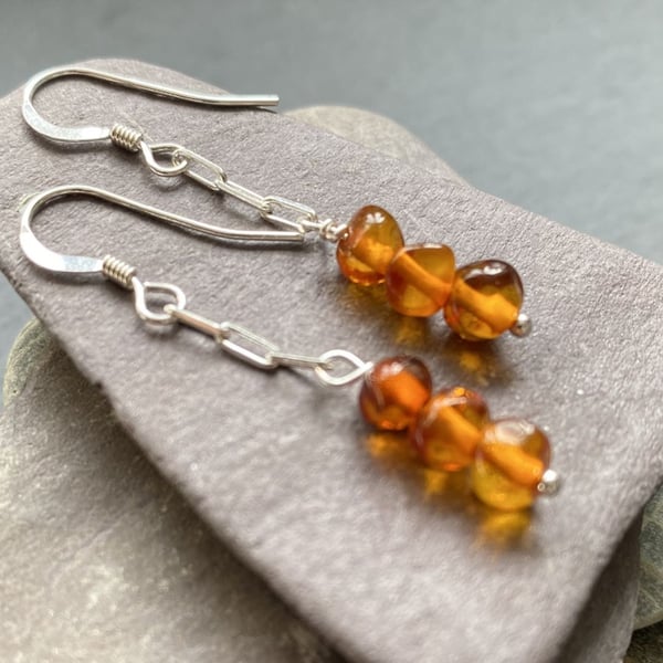 Amber & Sterling Silver Drop Earrings