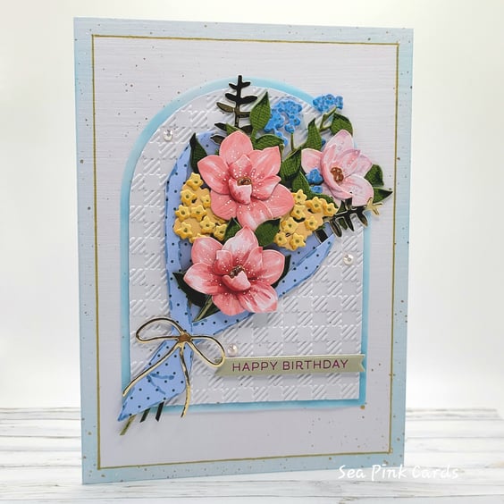 Bouquet Birthday Card - handcrafted birthday card, flowers, textured, 3D