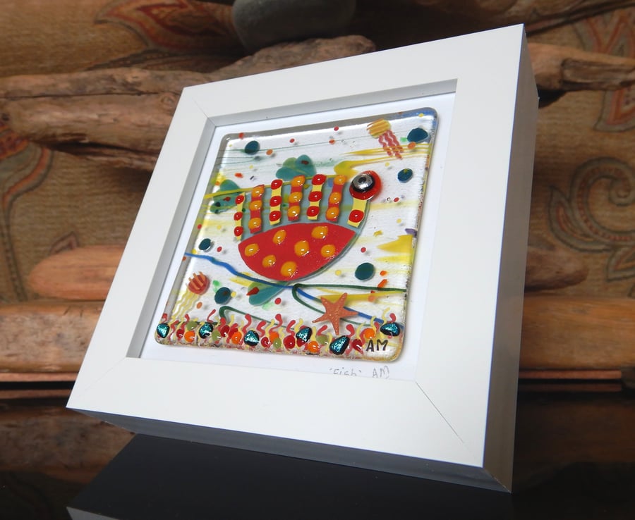 Handmade Fused Glass 'Little Fish' Picture