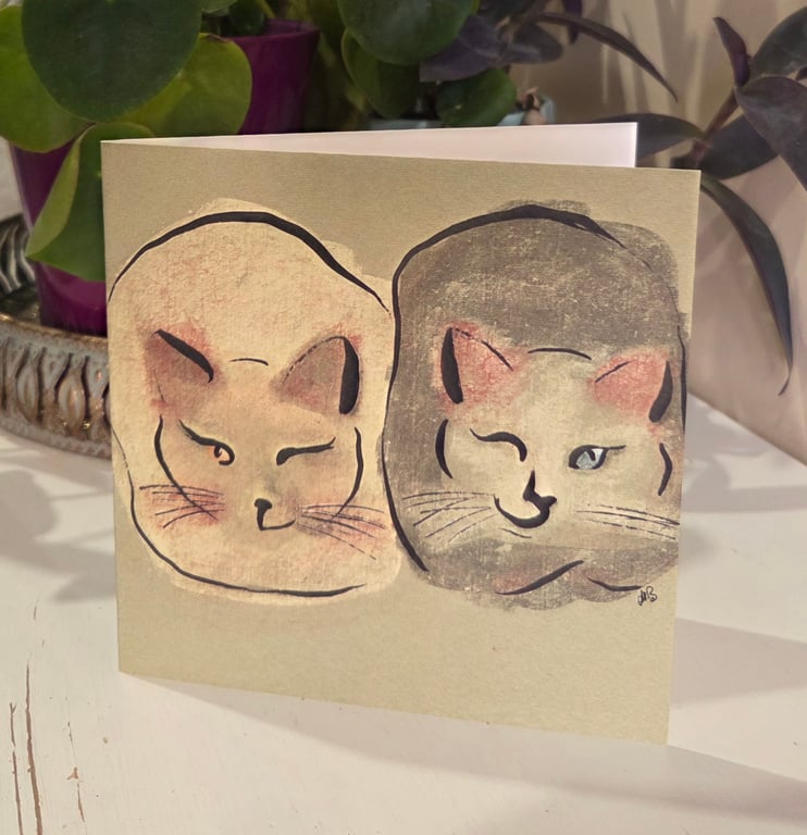 Abstract Cat Illustration Art Work Blank Greetings Card Birthday Thank You Cats