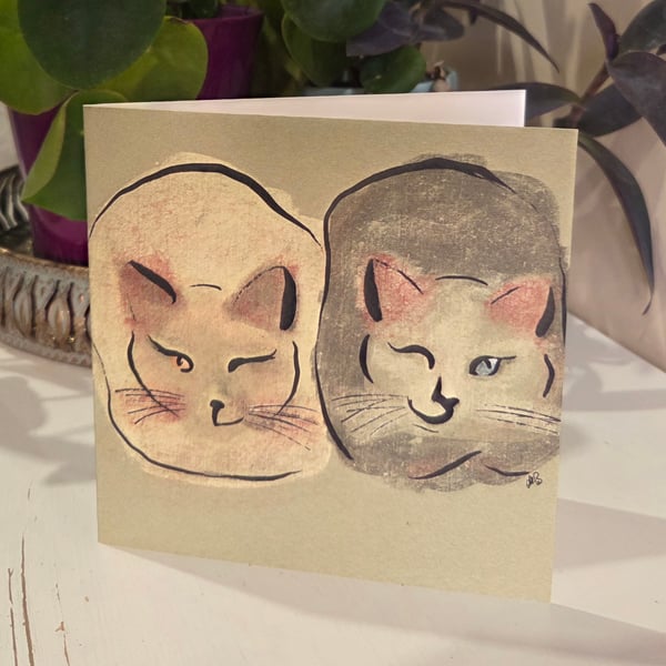 Abstract Cat Illustration Art Work Blank Greetings Card Birthday Thank You Cats